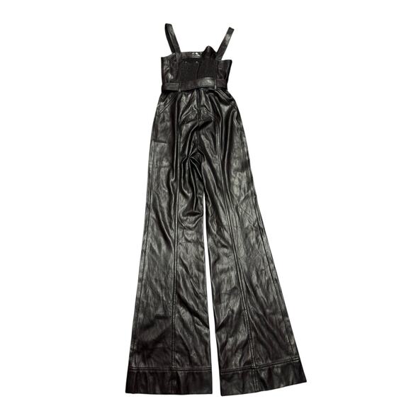 Alice + Olivia Linette Vegan Leather Jumpsuit Black Wide Leg Size XS - Picture 6 of 12